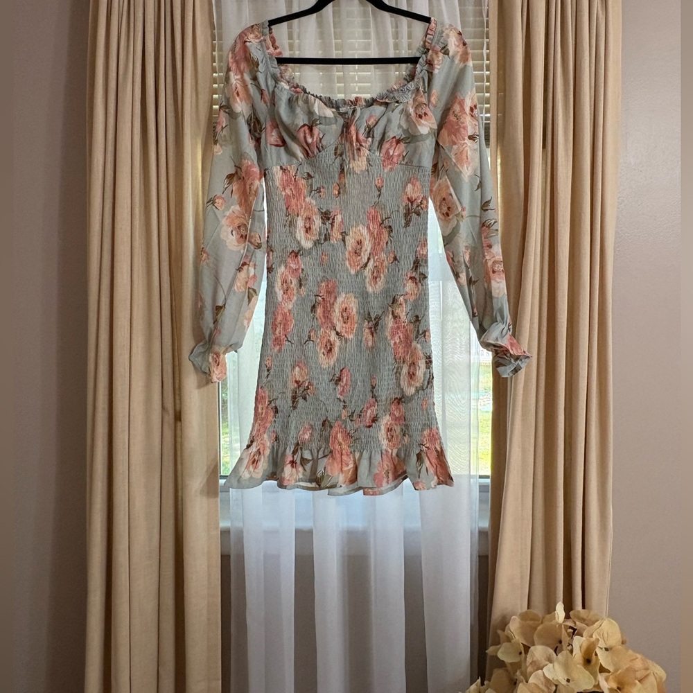 PinkBlush Medium Maternity Dress Blue Floral Print Balloon Sleeve